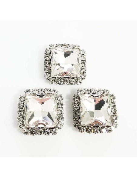 Square Stone 1,8X1,8 cm Crystal -Silver - 1PC - Stones to be sewn with setting