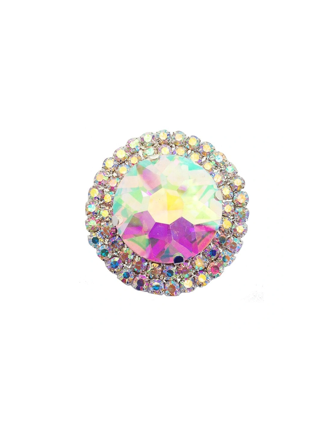 Round Stone cm 4,00 Crystal AB-Silver - 1PC - Stones to be sewn with setting