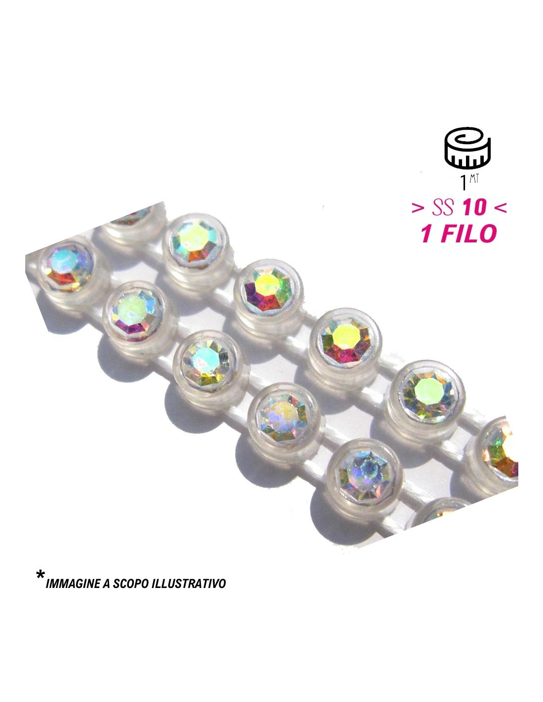 Strass Banding Plastic one row ss 10 (mm 2,80) Trasparent-Crystal AB - 1MT - Rhinestone borders on a plastic base