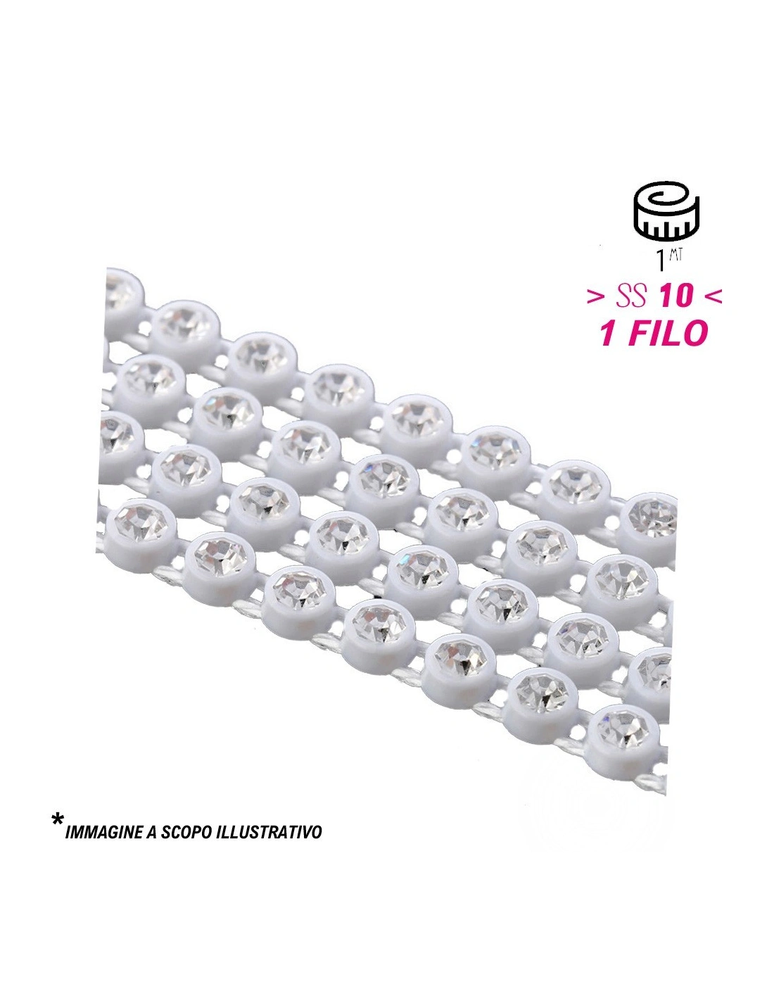 Strass Banding Plastic one row ss 10 (mm 2,80) White-Crystal - 1MT - Rhinestone borders on a plastic base