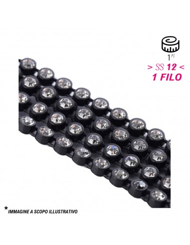 Bordura Strass 1 Filo Elastico ss 12 (mm 3,20) Black-Crystal - 1MT