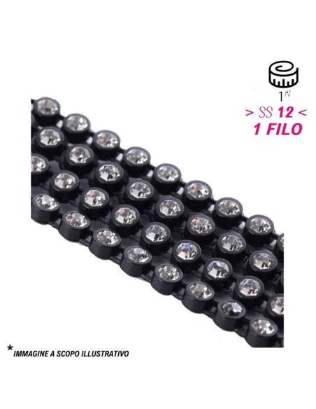 Strass Banding Plastic one row ss12 (mm3,20) Black -Crystal - 1MT - Rhinestone borders on a plastic base