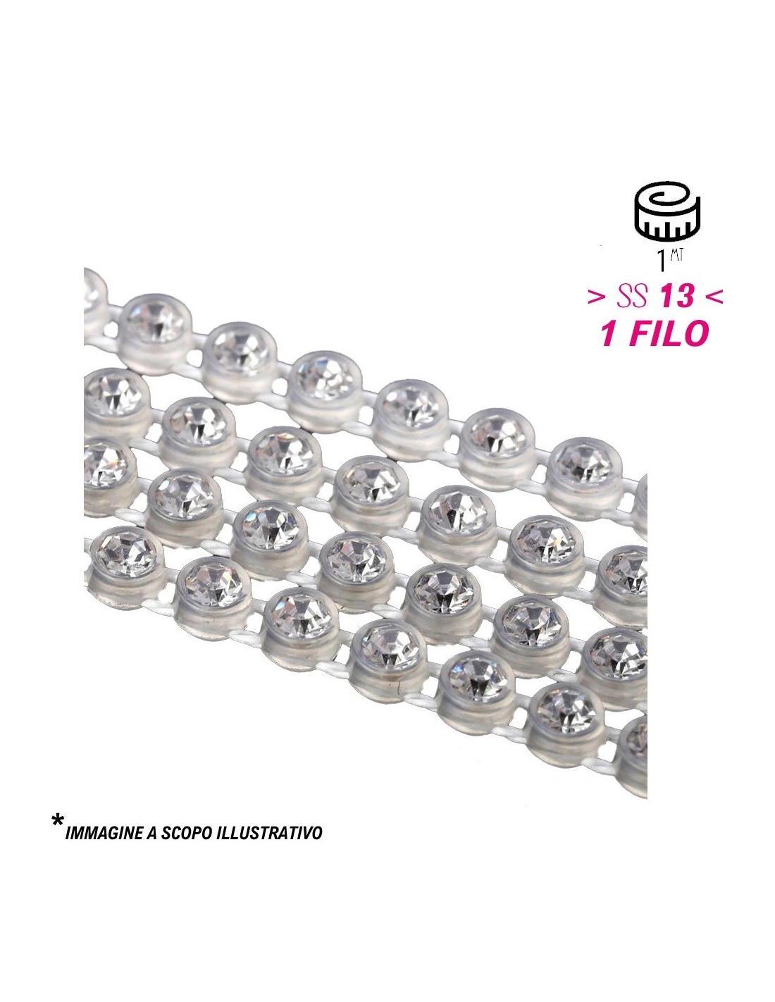 Strass Banding Plastic one row Elastic ss 13 (mm 3,30) Trasparent-Crystal - 1 MT - Rhinestone borders on a plastic base