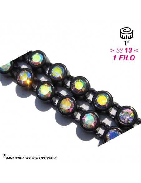 Bordura Strass su Filo ss 13 (mm 3,30) Black-Crystal AB - 1MT