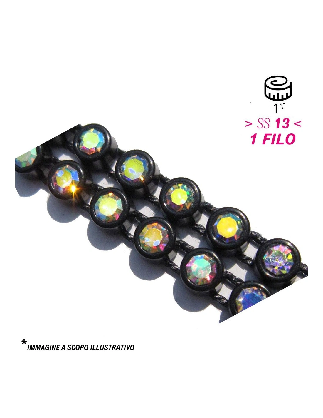 Bordura Strass su Filo ss 13 (mm 3,30) Black-Crystal AB - 1MT