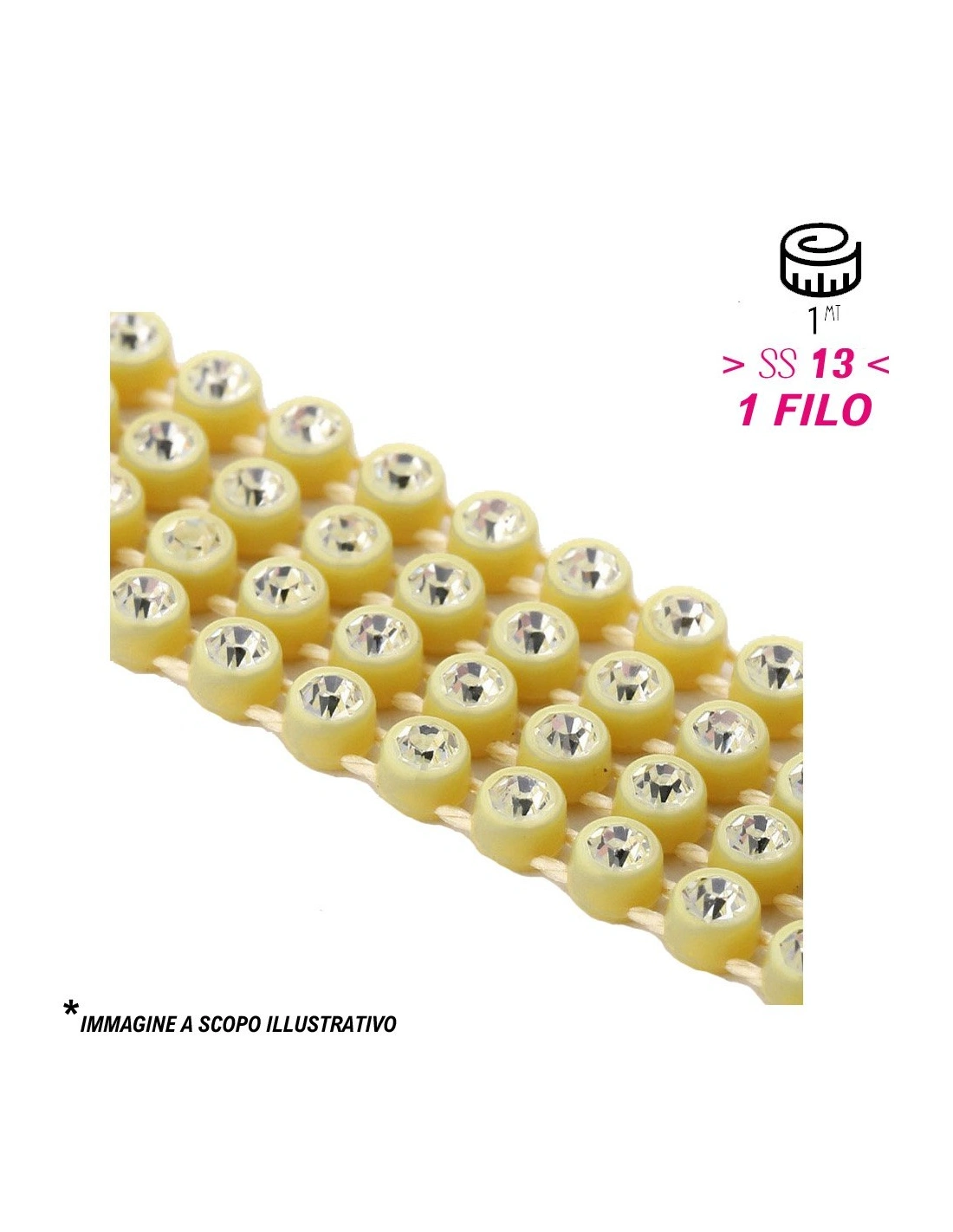 Strass Banding Plastic one row ss 13 (mm3,30) Gold-Crystal - 1MT - Rhinestone borders on a plastic base
