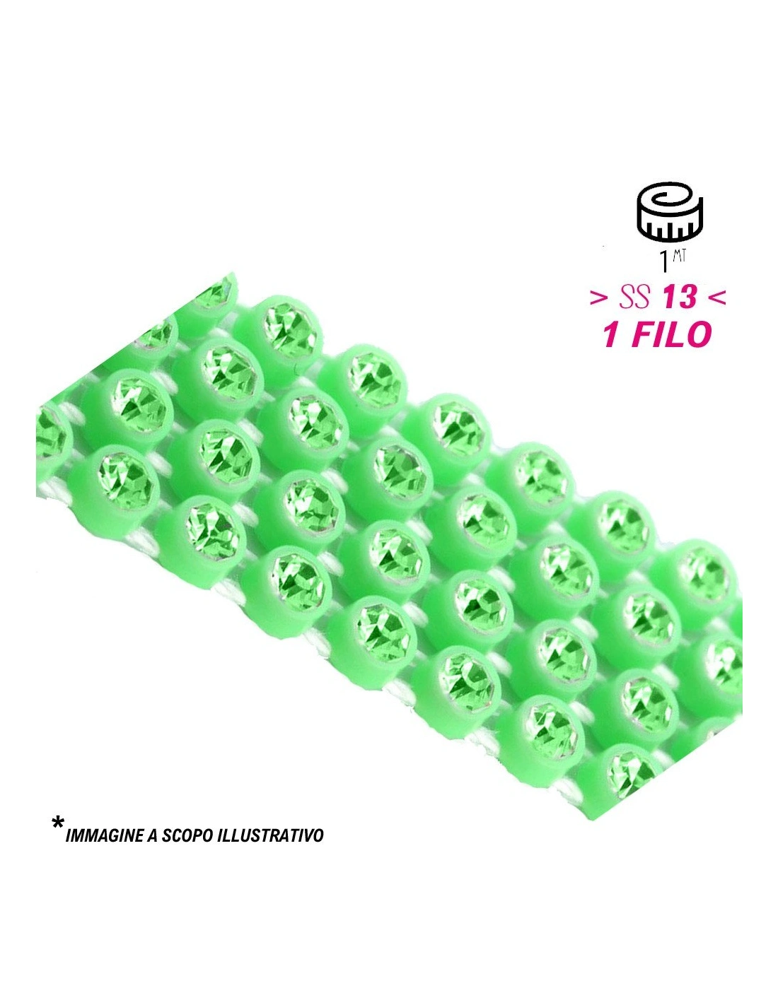 Strass Banding Plastic one row ss 13 (mm3,30) Grass Green - Peridot - 1MT - Rhinestone borders on a plastic base