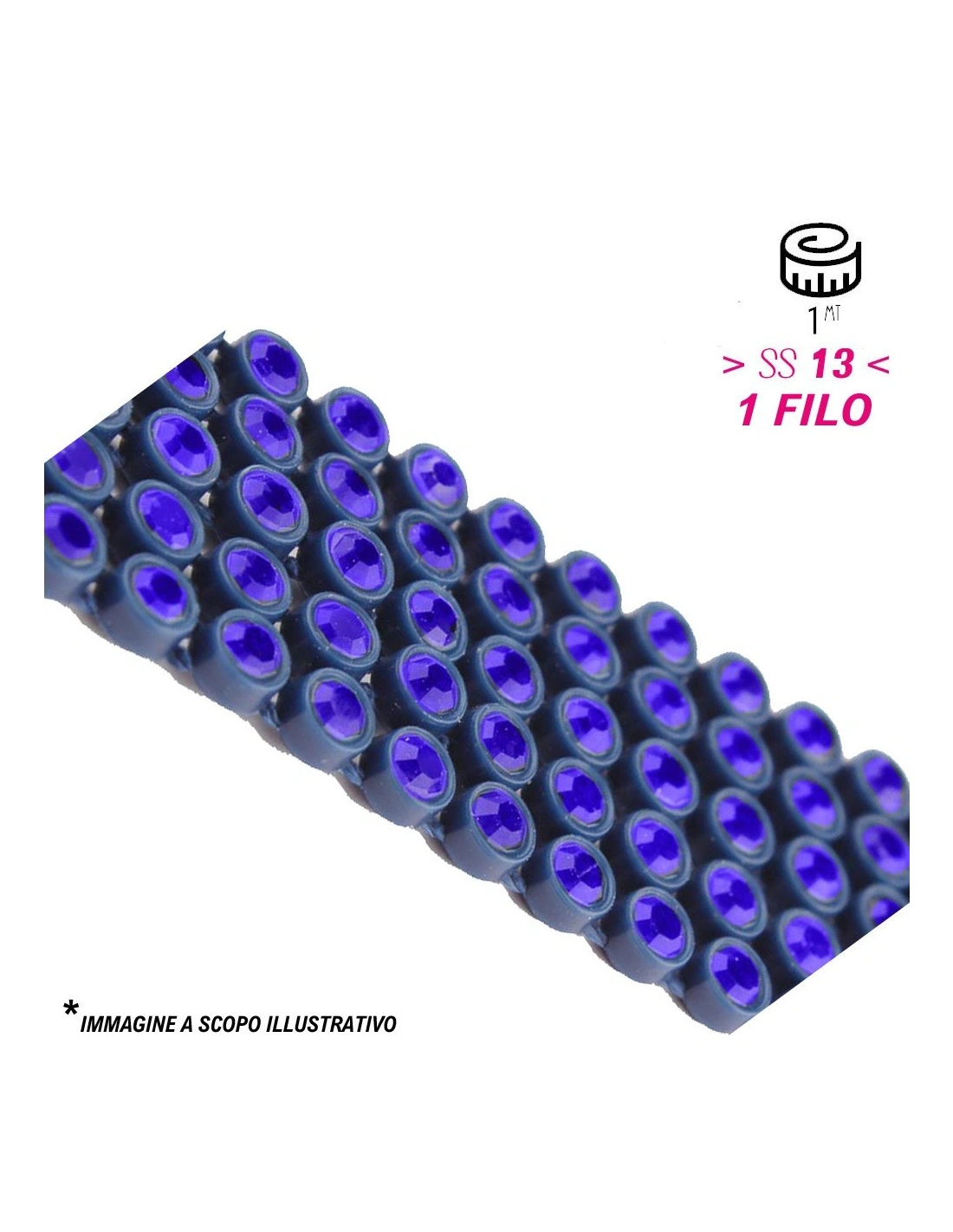 Bordura Strass 1 Filo ss 13 (mm 3,30) Navy Blu-Sapphire - 1MT - Bordure strass su base plastica