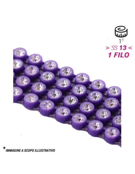 Strass Banding Plastic one row ss 13 (mm3,30) Purple - Crystal - 1MT - Rhinestone borders on a plastic base