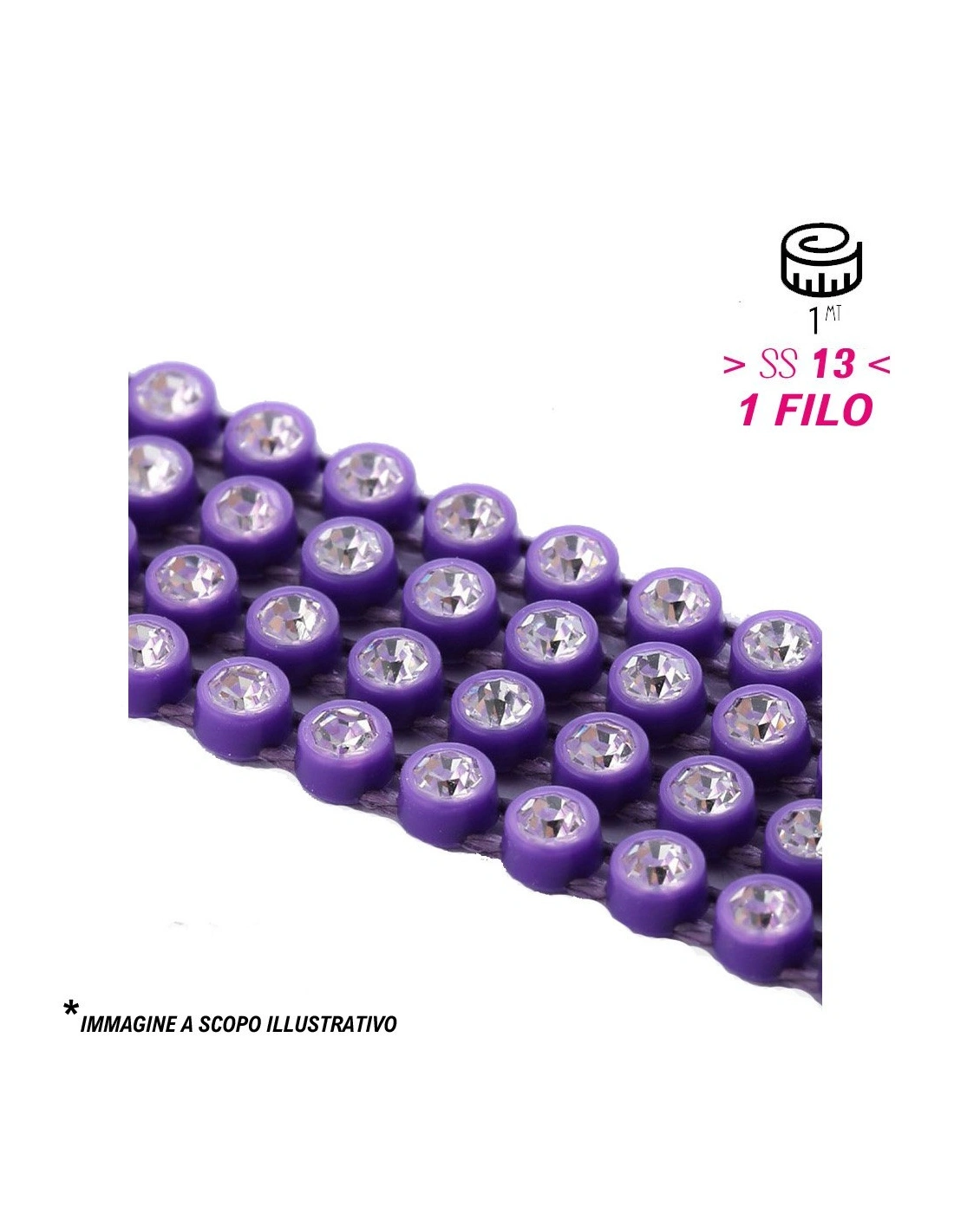 Strass Banding Plastic one row ss 13 (mm3,30) Purple - Crystal - 1MT - Rhinestone borders on a plastic base