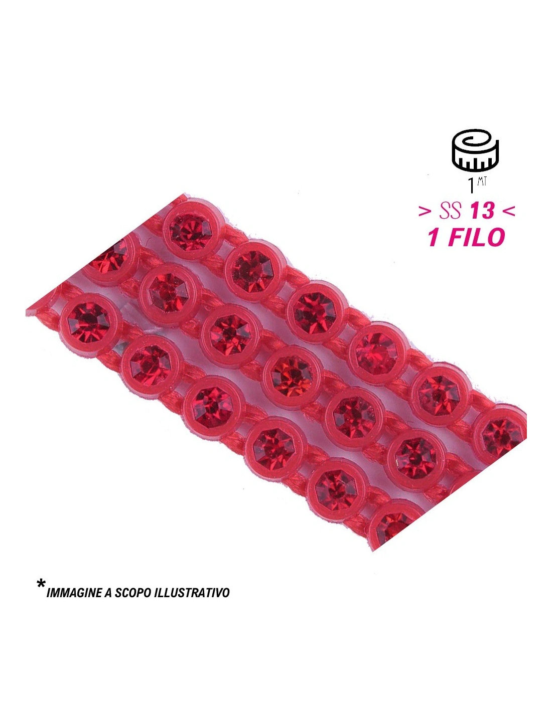Bordura Strass 1 Filo ss 13 (mm 3,30) Red-Lt. Siam - 1MT - Bordure strass su base plastica