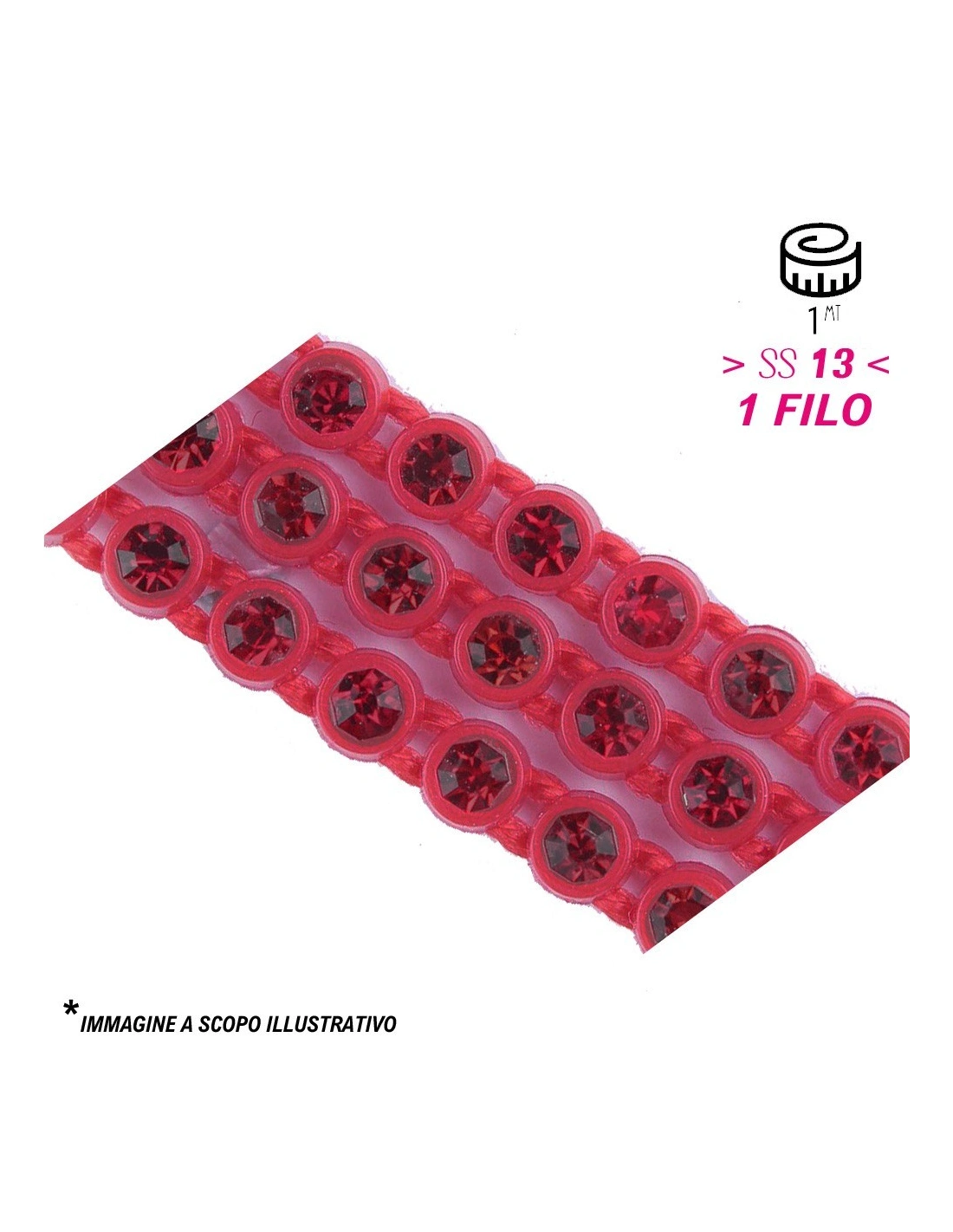 Strass Banding Plastic one row ss 13 (mm3,30) Red - Siam - 1MT - Rhinestone borders on a plastic base