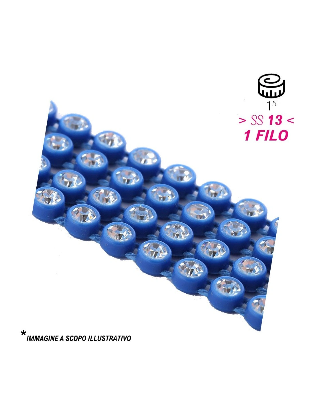 Strass Banding Plastic one row ss 13 (mm3,30) Royal Blu - Crystal - 1MT - Rhinestone borders on a plastic base