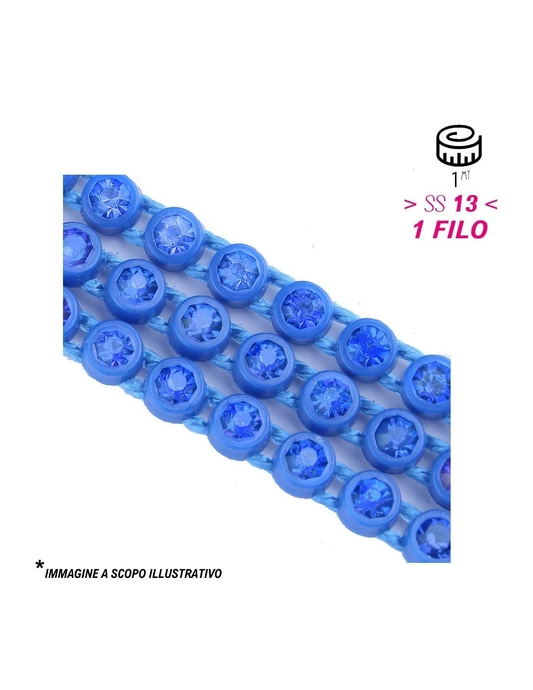 Strass Banding Plastic one row ss 13 (mm3,30) Royal Blu - Light Sapphire - 1MT - Rhinestone borders on a plastic base