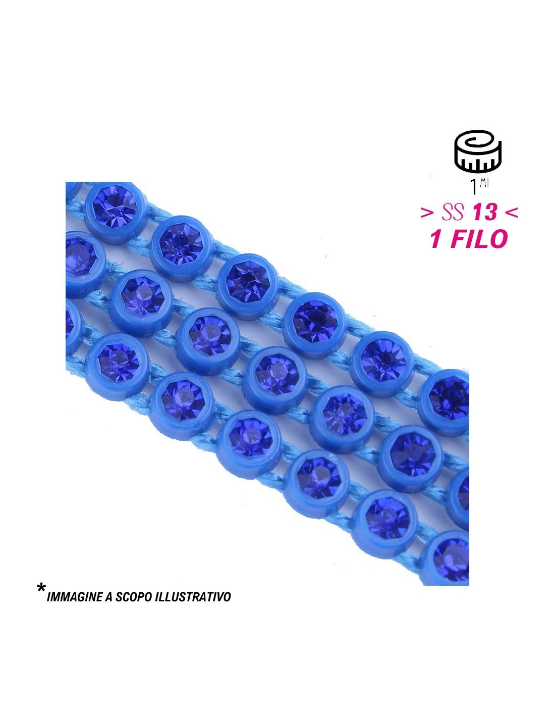 Strass Banding Plastic one row ss 13 (mm3,30) Royal Blu - Sapphire - 1MT - Rhinestone borders on a plastic base