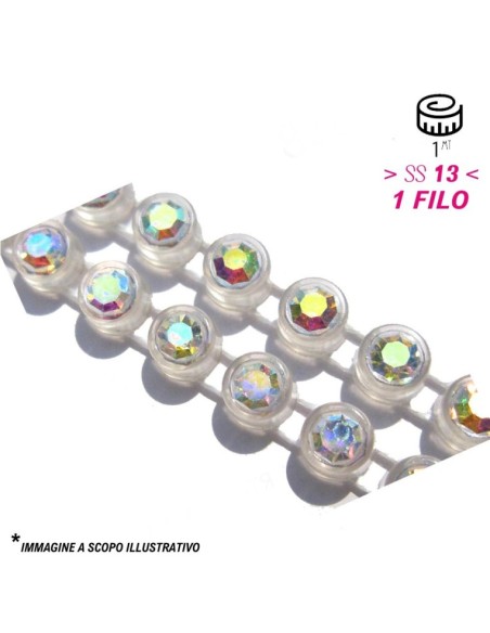 Strass Banding Plastic one row ss 13 (mm3,30) Trasparent-Crystal AB - 1MT - Rhinestone borders on a plastic base
