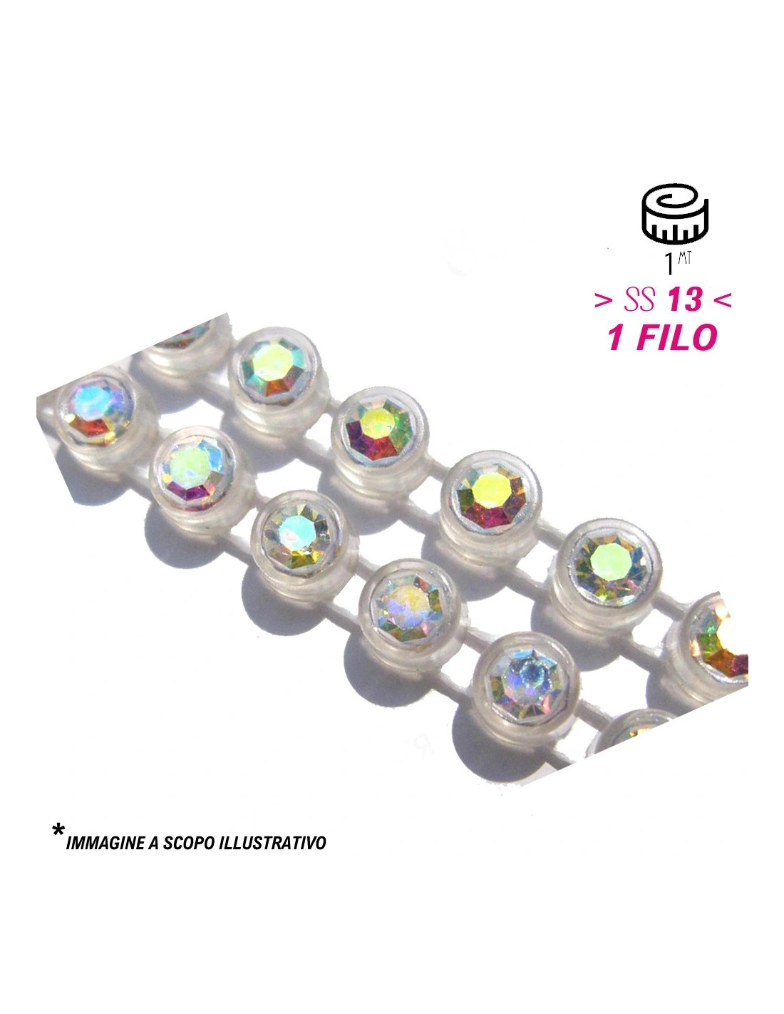 Strass Banding Plastic one row ss 13 (mm3,30) Trasparent-Crystal AB - 1MT - Rhinestone borders on a plastic base