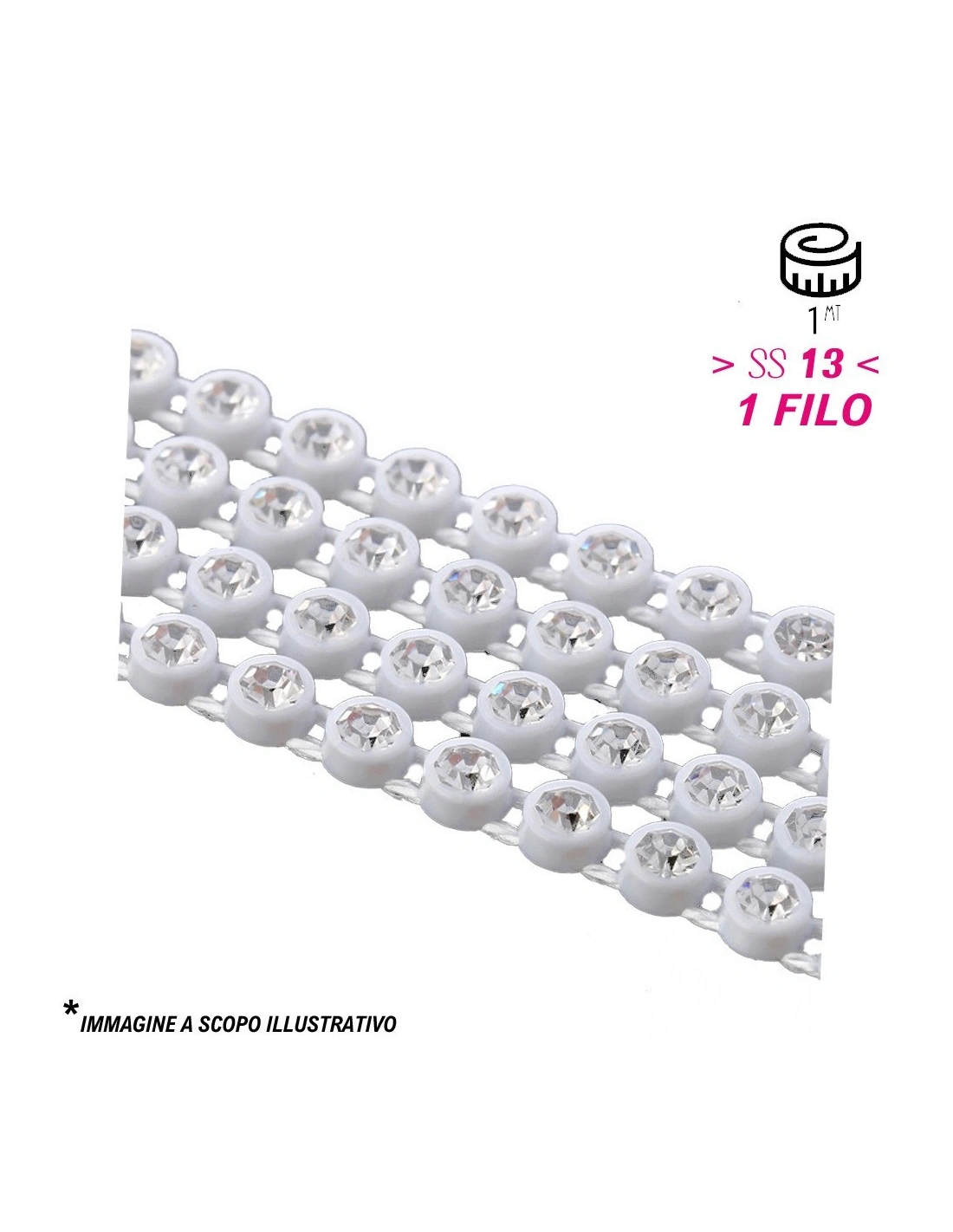 Strass Banding Plastic one row ss 13 (mm3,30) White-Crystal - 1MT - Rhinestone borders on a plastic base