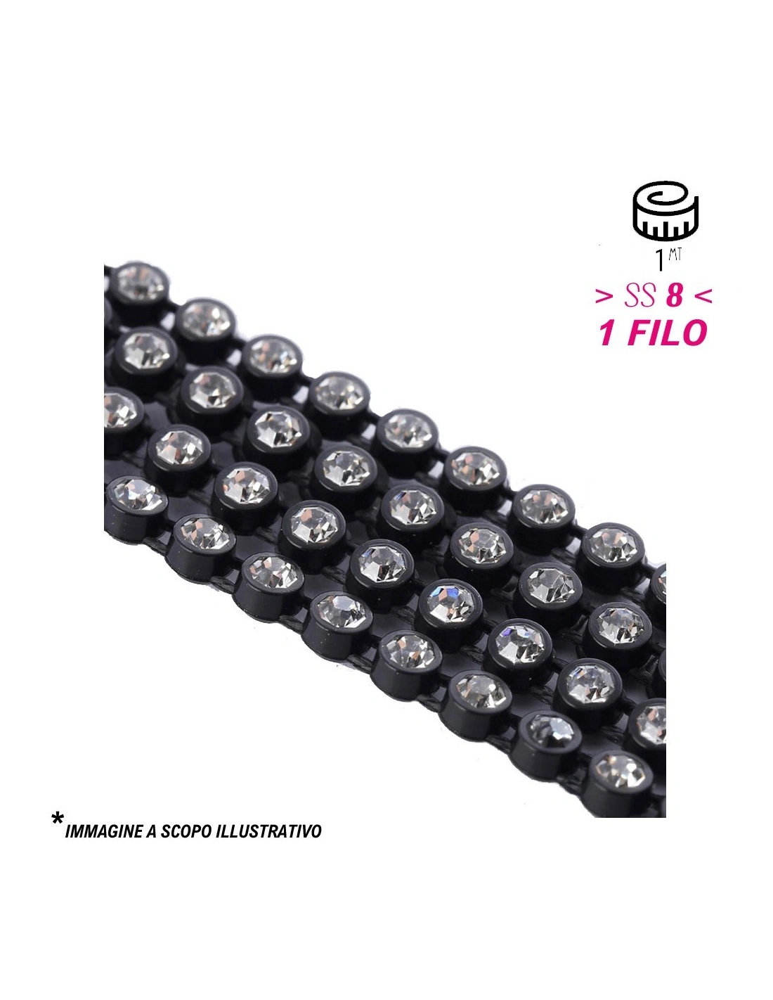 Bordura Strass 1 Filo ss 8 (mm 2,40) Black-Crystal - 1MT