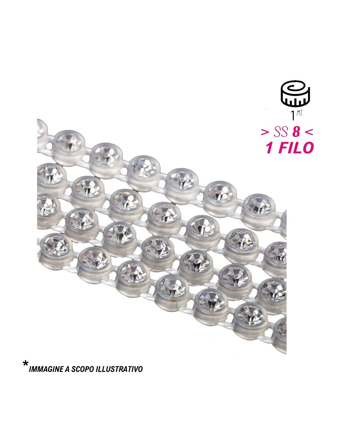 Bordura Strass 1 Filo ss 8 (mm 2,40) Trasparent-Crystal - 1MT