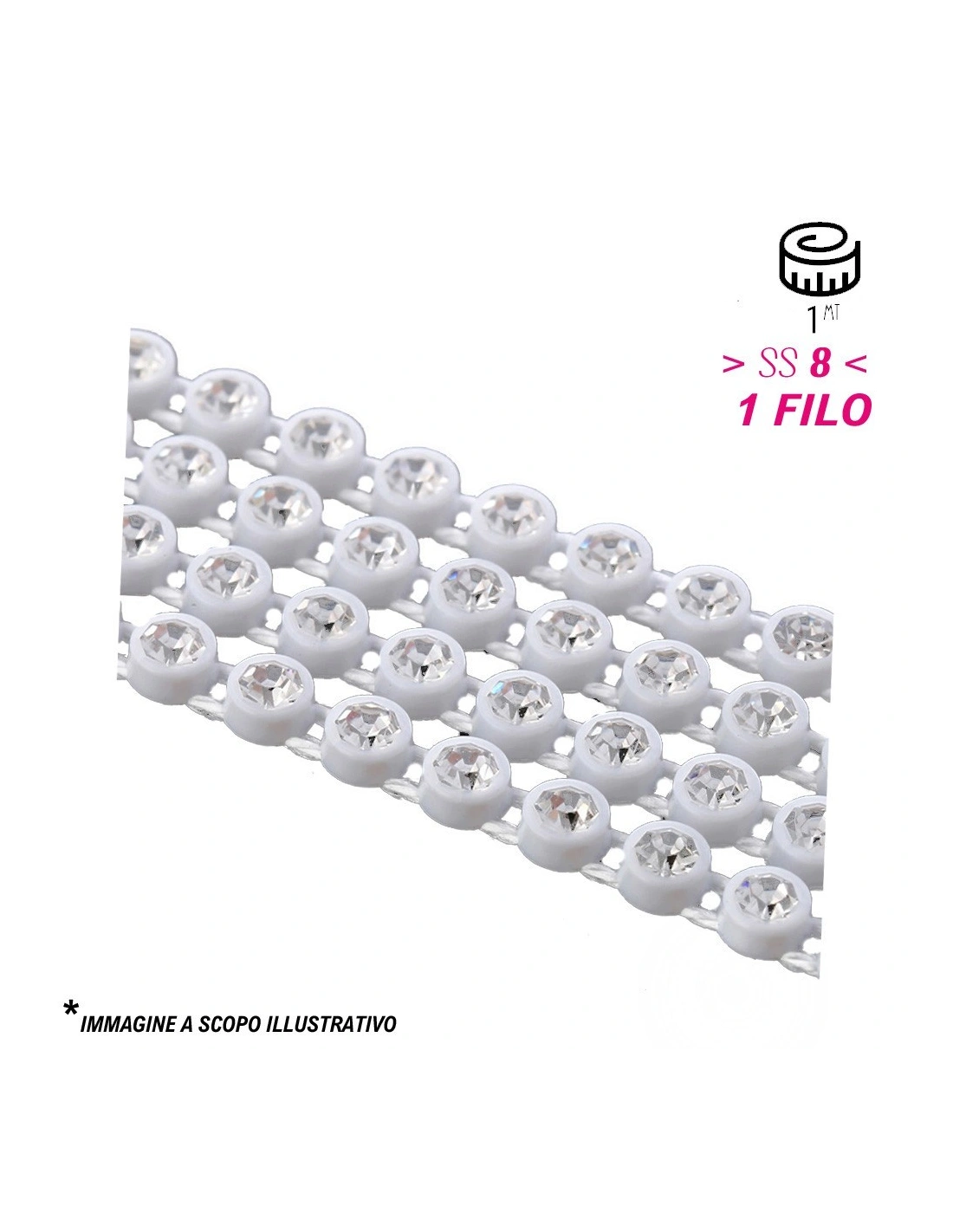 Strass Banding Plastic one row ss 8 (mm2,40) White-Crystal - 1MT - Rhinestone borders on a plastic base