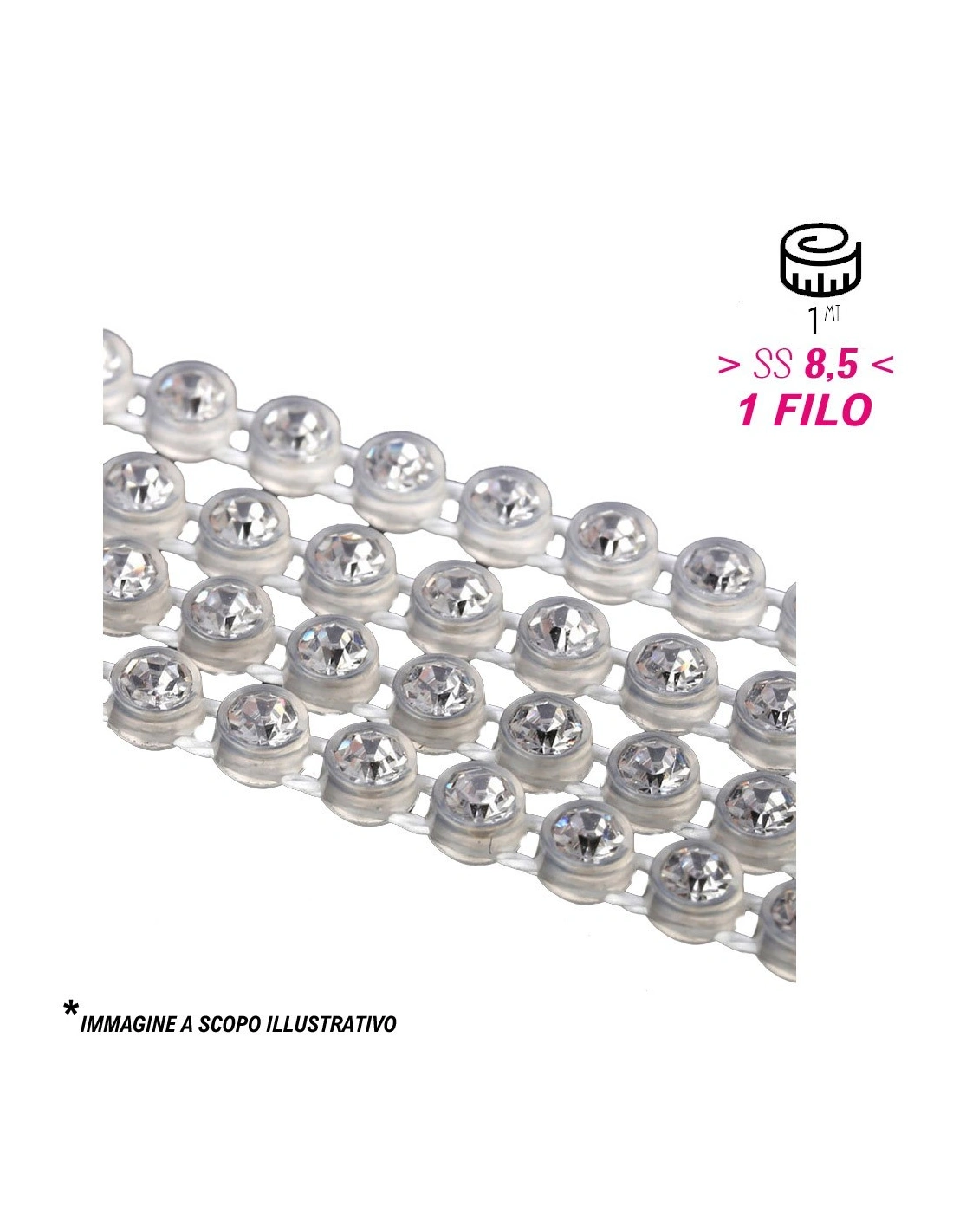 Strass Banding Plastic one row  ss 8,5 (mm 2,50) , Trasparent-Crystal - 1MT - Rhinestone borders on a plastic base