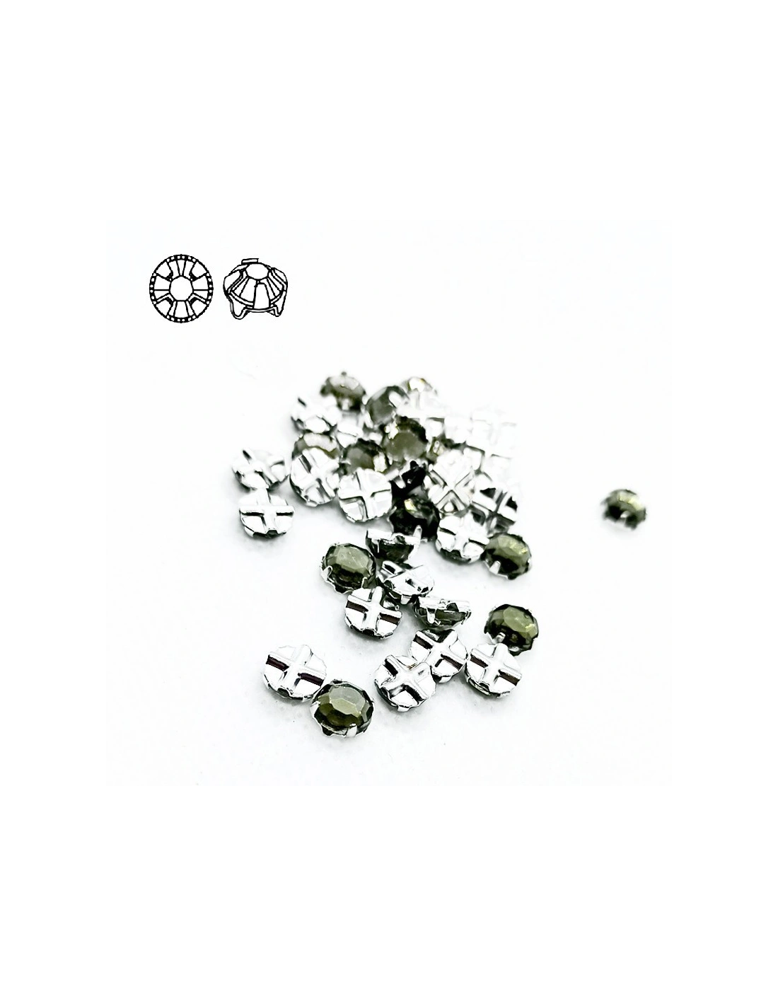 Roses GT Crystal ss 30 (mm 6,5)  Black Diamond-Silver - 24PCS - Stones to be sewn with setting