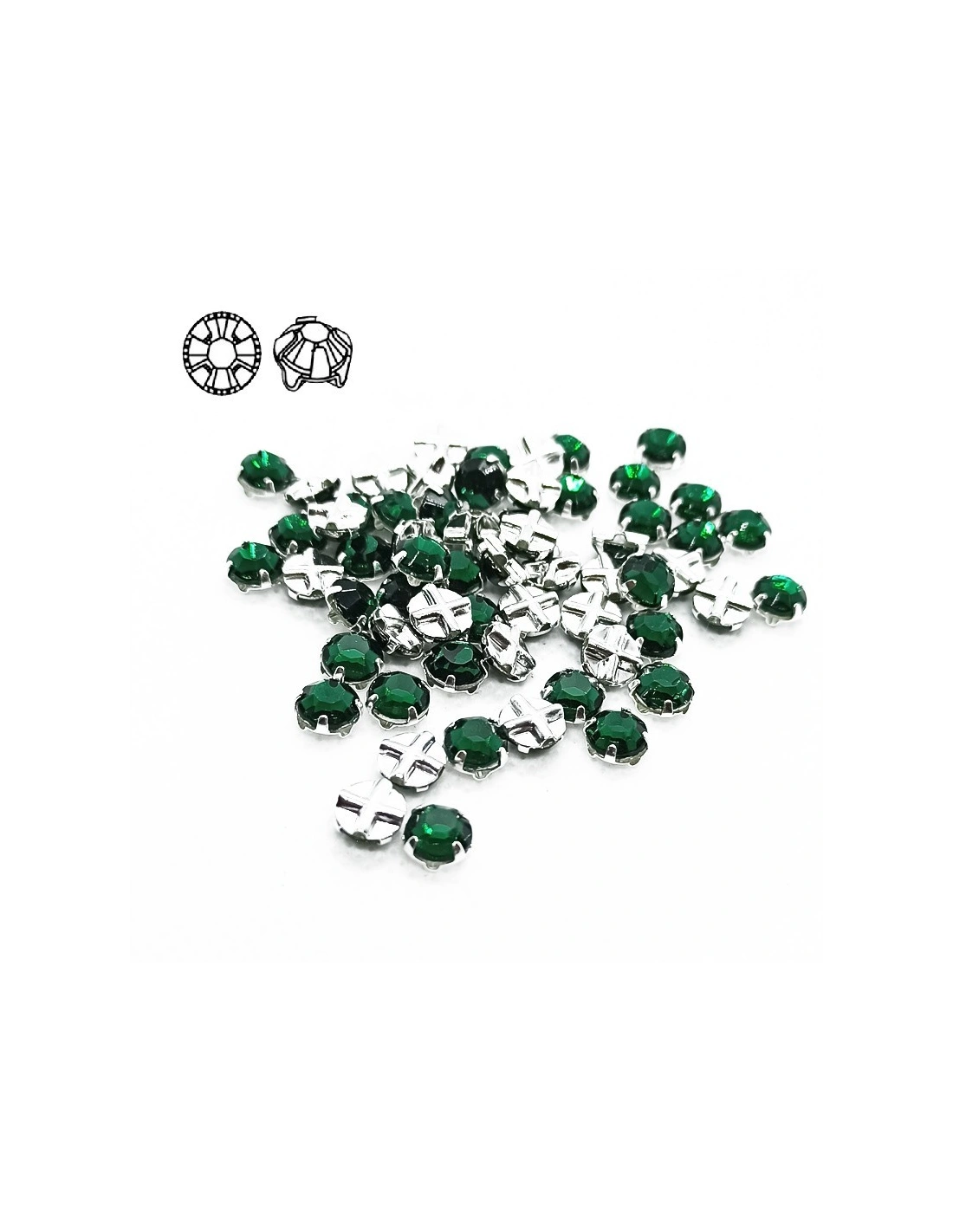 Roses GT Crystal ss 30 (mm 6,5) Emerald-Silver - 24PCS - Stones to be sewn with setting