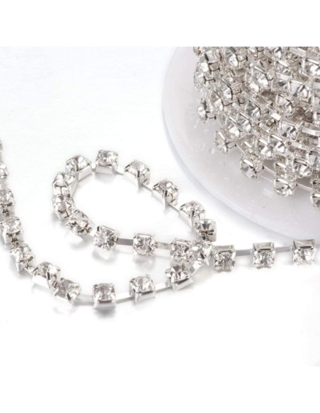 Catena Strass Distanziata ss 20 Crystal-Silver - 1MT