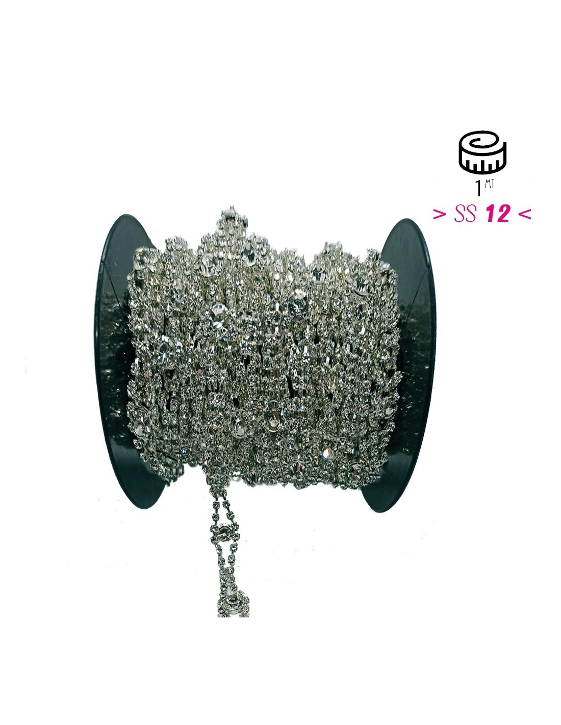 Catena Strass Gioiello cm 1,2 Crystal-Strass-Silver - 1MT - Catene strass