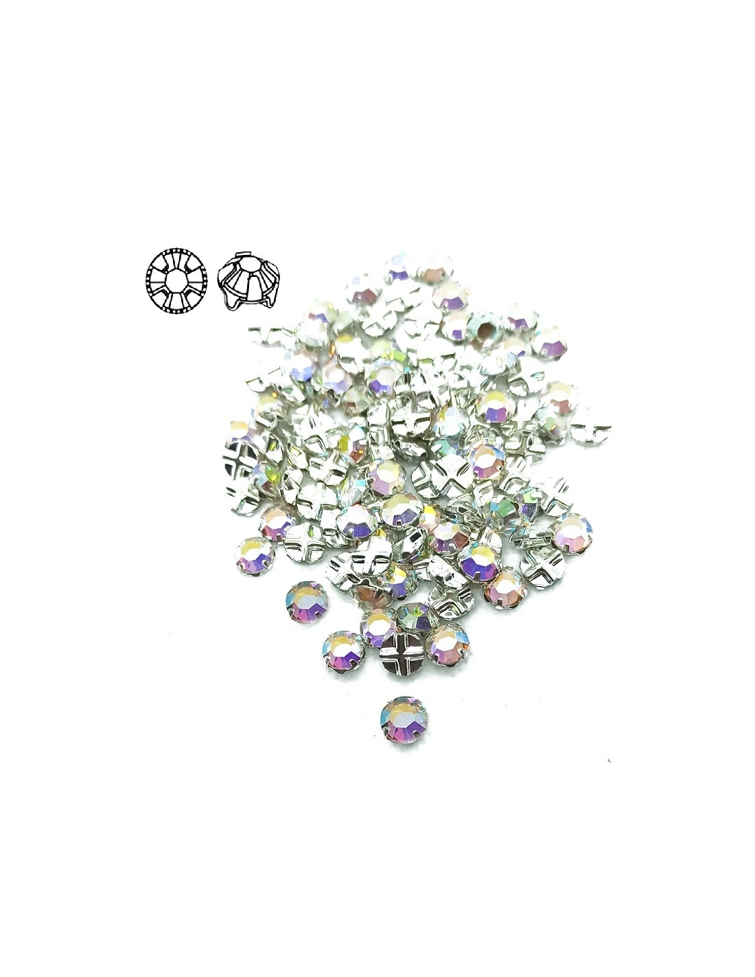 Roses Preciosa ss 10 (mm 2,90) Crystal AB-Silver -  48PCS - Stones to be sewn with setting