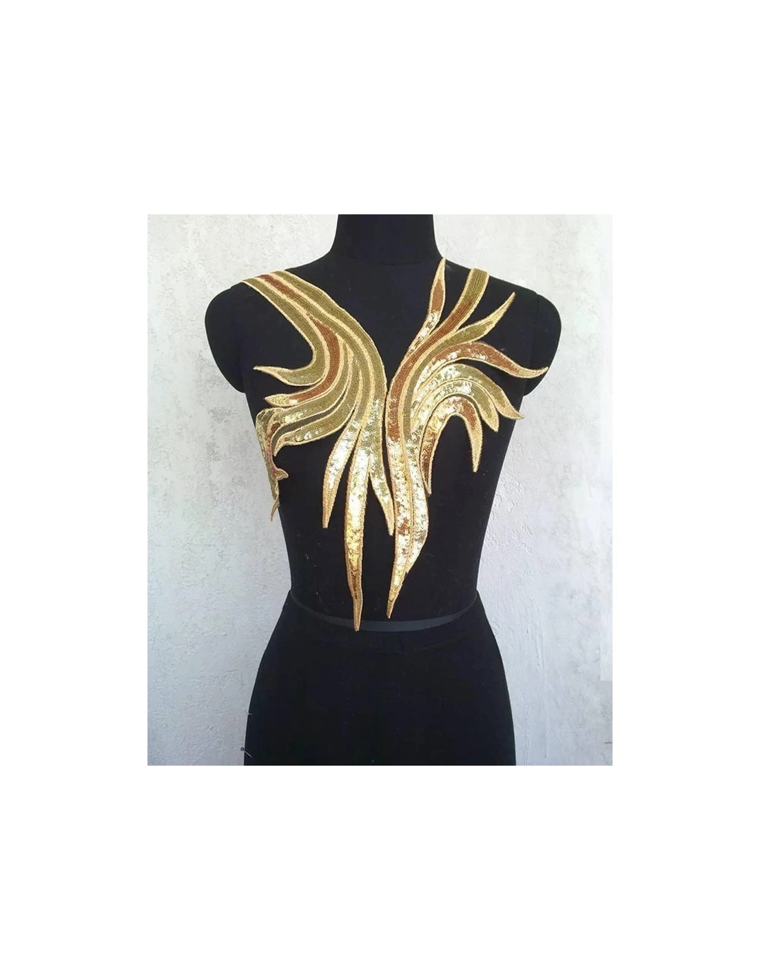 Application embroidered fabric and sequins Gold 56x21 cm - 1PC - Applications for Leotards and Dresses