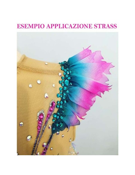 esempio applicazione Strass Rhinestones CMT Termoadesivo Hotfix ss 16 Crystal AB - 144PZ