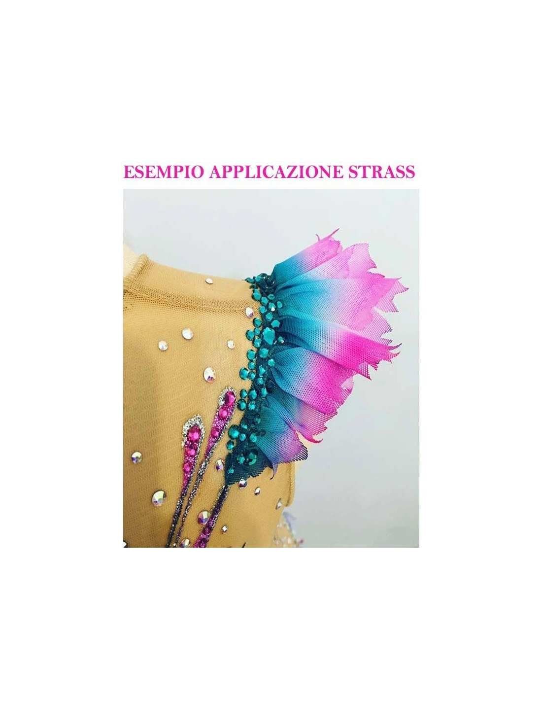 esempio applicazione Strass Rhinestones CMT Termoadesivo Hotfix ss 16 Crystal AB - 144PZ