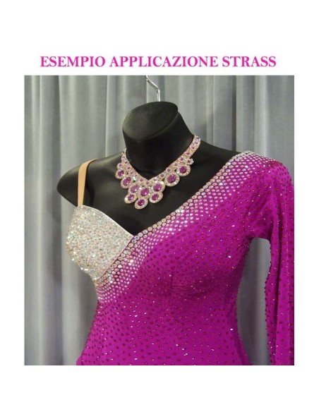 esempio applicazione Rhinestones Strass GT Crystal Termoadesivo Hotfix ss 16 Rose - 144PZ