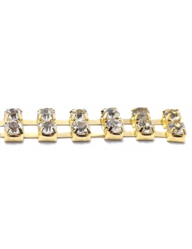 Catena Strass Distanziata ss 12  a 2 FILI Crystal-Gold - 1MT Catena Strass Distanziata ss 12  a 2 FILI Crystal-Gold - 1MT