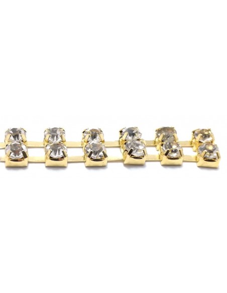 Catena Strass Distanziata ss 12  a 2 FILI Crystal-Gold - 1MT Catena Strass Distanziata ss 12  a 2 FILI Crystal-Gold - 1MT