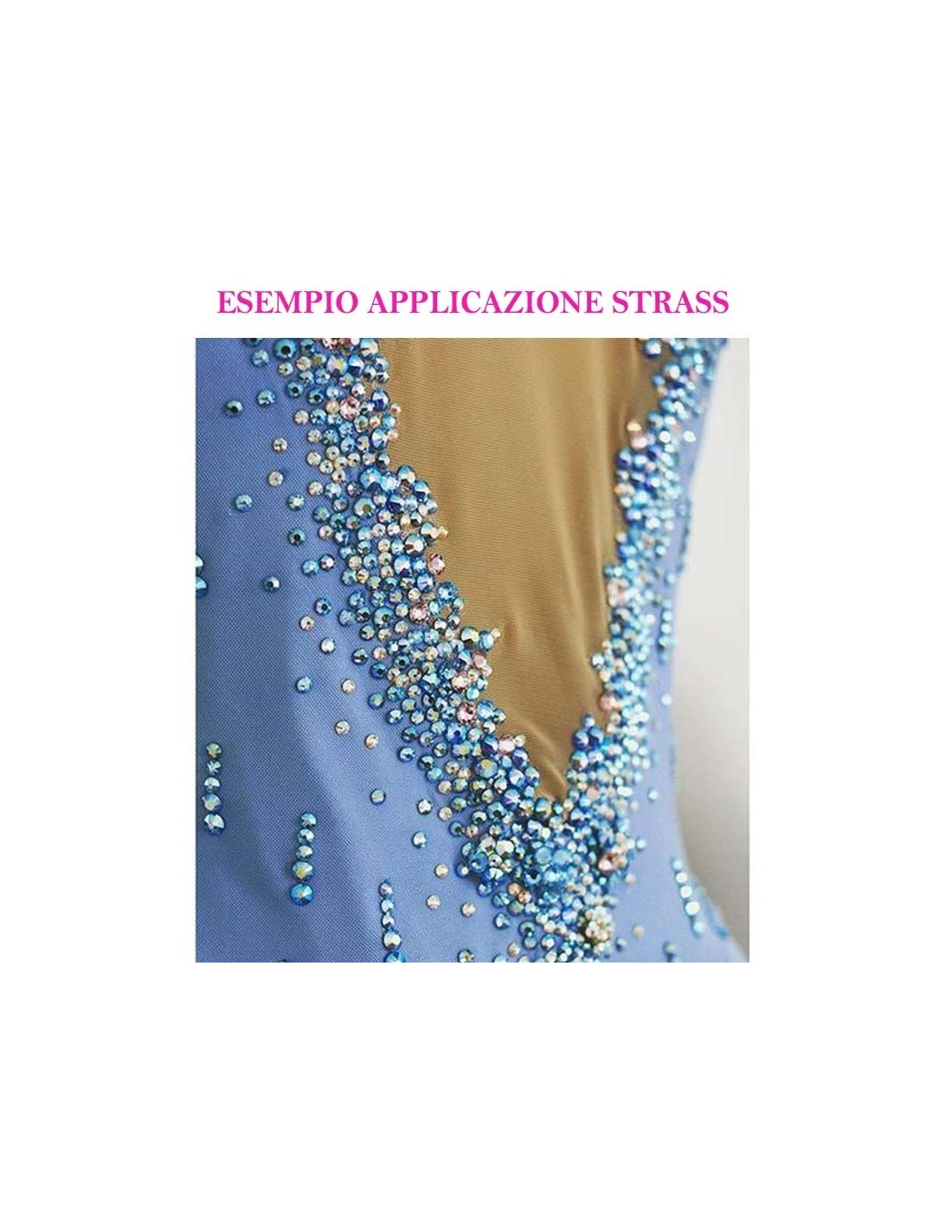 esempio applicazione Strass GT Crystal Termoadesivo ss 20  Capri blu - 144PZ  Rhinestones Hotfix