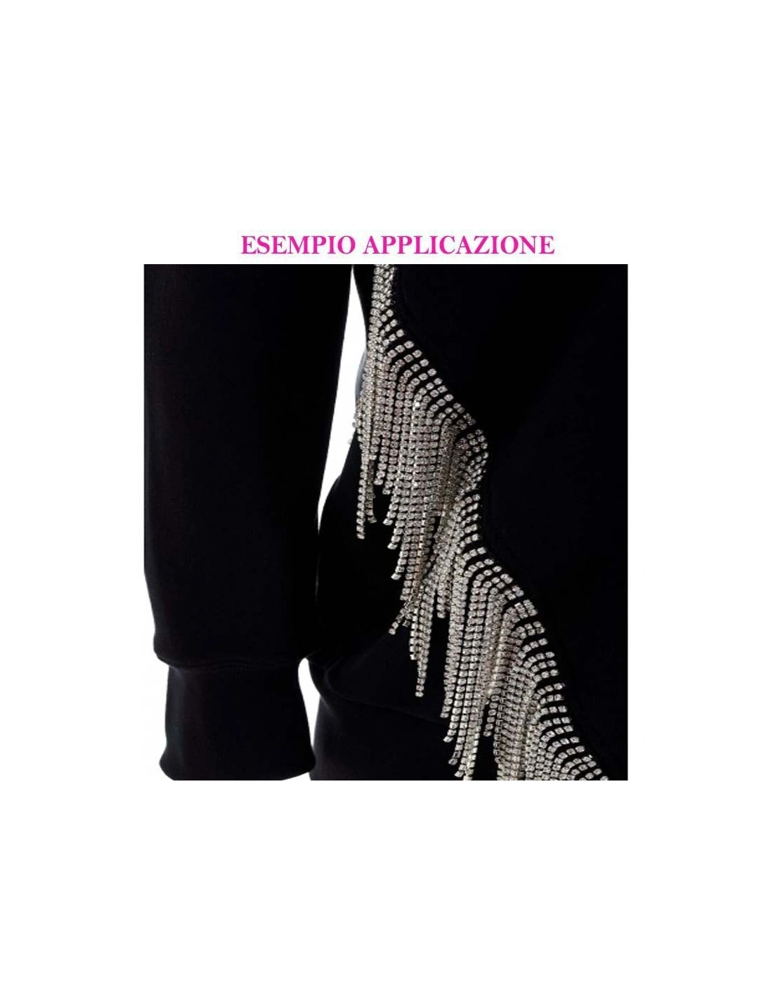 esempio applicazione Frangia Strass Gioiello Alt. cm 10 Crystal-Silver - 20 CM