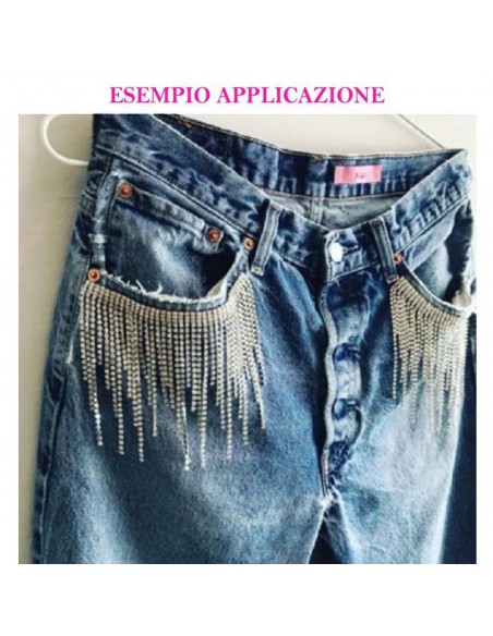 esempio applicazione Frangia Strass Gioiello Alt. cm 10 Crystal-Silver - 20 CM