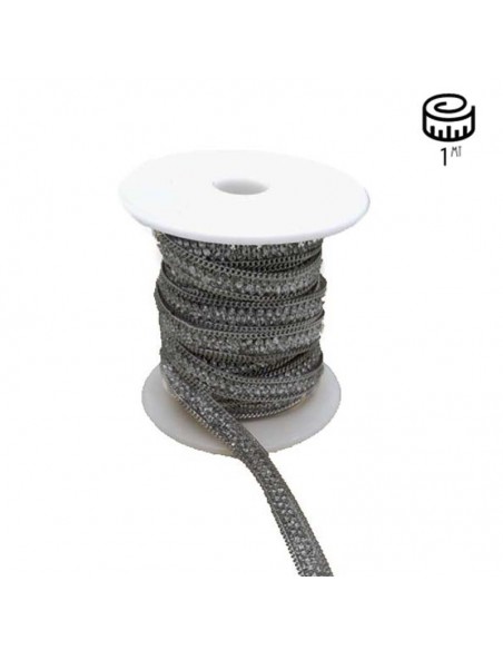 Bordura Strass Gioiello Termoadesiva mm 8 Hematite - 20 CM Bordura Strass Gioiello Termoadesiva mm 8 Hematite - 20 CM