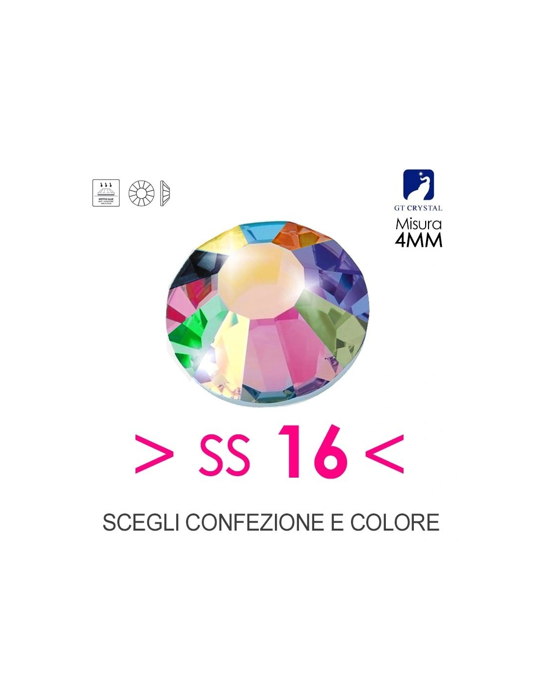 Strass termoadesivi ss16 hotfix Punto Gt Crystal tanti colori disponibili pacco 144 pezzi o 1440 pezzi