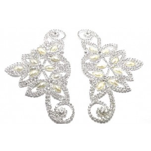 Applicazione Coppia Strass  Crystal-Perle-Silver - 2PZ 2
