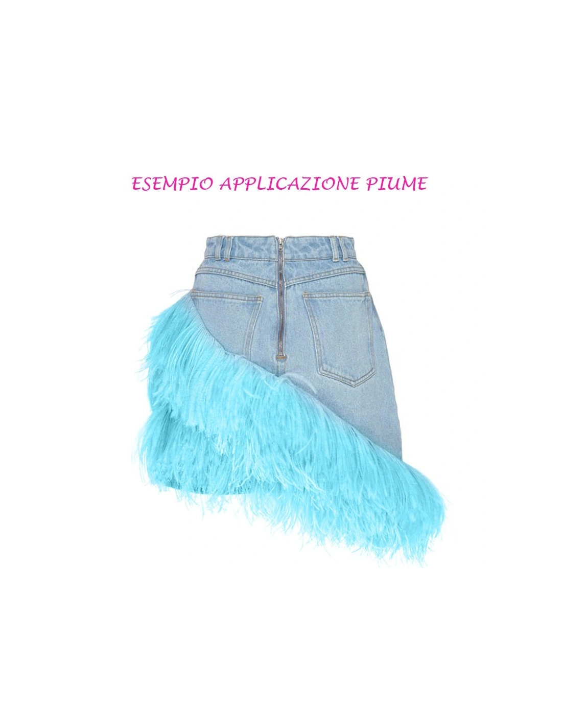 esempio applicazione Frangia da cucire Piume di Struzzo Turchese pacco - 1MT.