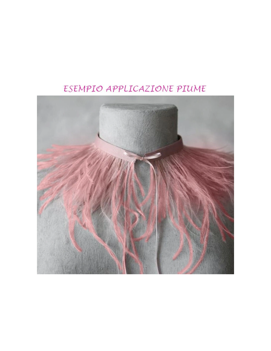 esempio applicazione Frangia da cucire Piume di Struzzo Rosa Puro pacco - 1MT.