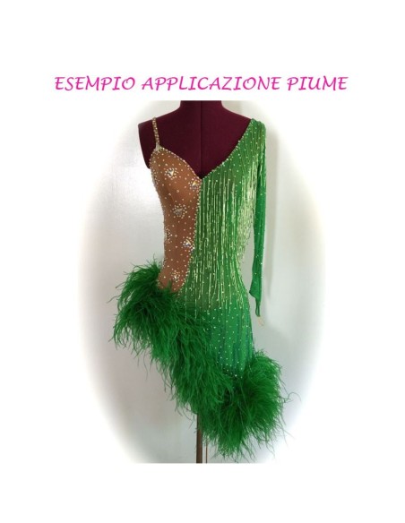 esempio applicazione Frangia da cucire Piume di Struzzo Emerald pacco - 1MT.