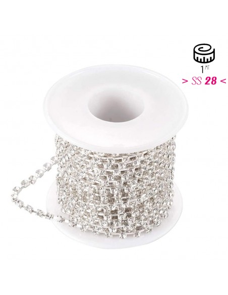 Catena Strass Distanziata ss 20 Crystal-Silver - 1MT
