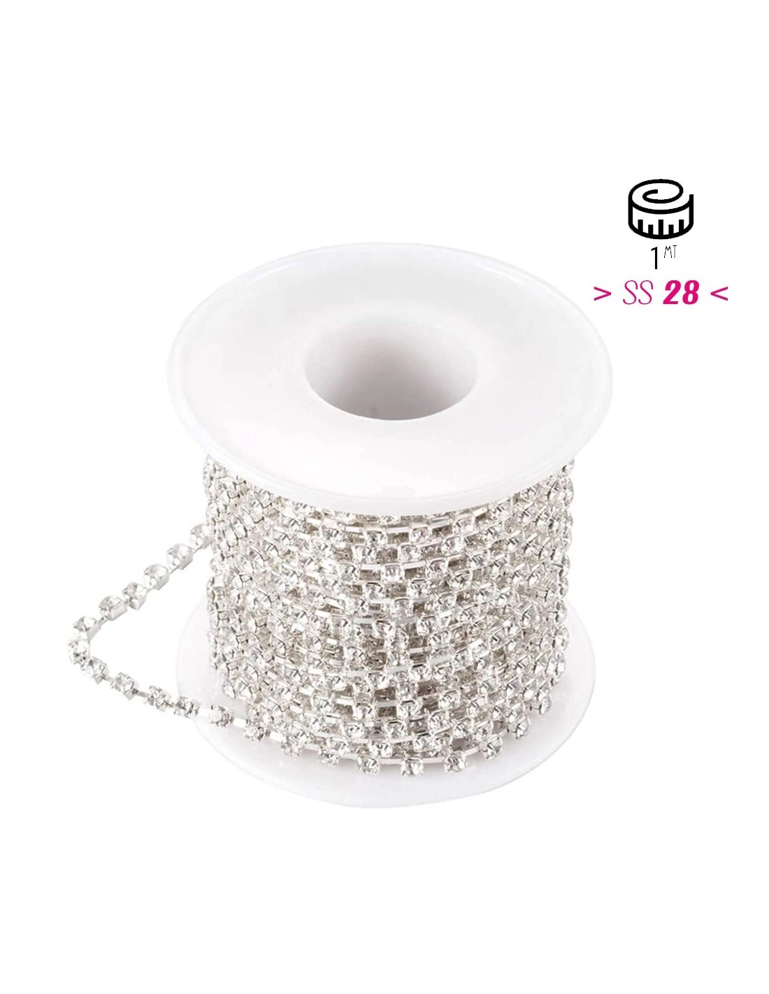 Catena Strass Distanziata ss 20 Crystal-Silver - 1MT