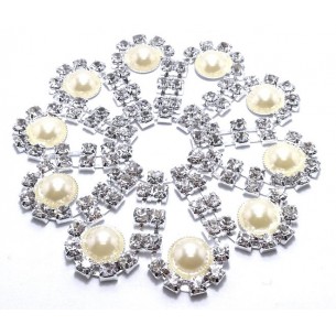 Applicazione Strass cm 7 Crystal-Perle-Silver - 1PZ 2