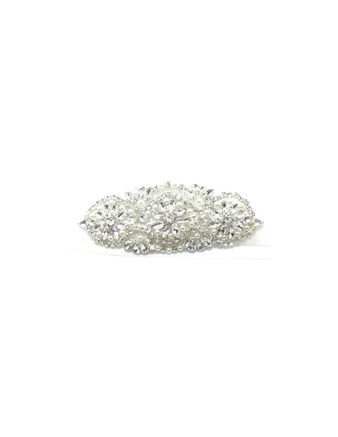 Applicazione Strass su Cintura in Raso cm 14,5x7 - 1PZ - Decorazioni per abiti